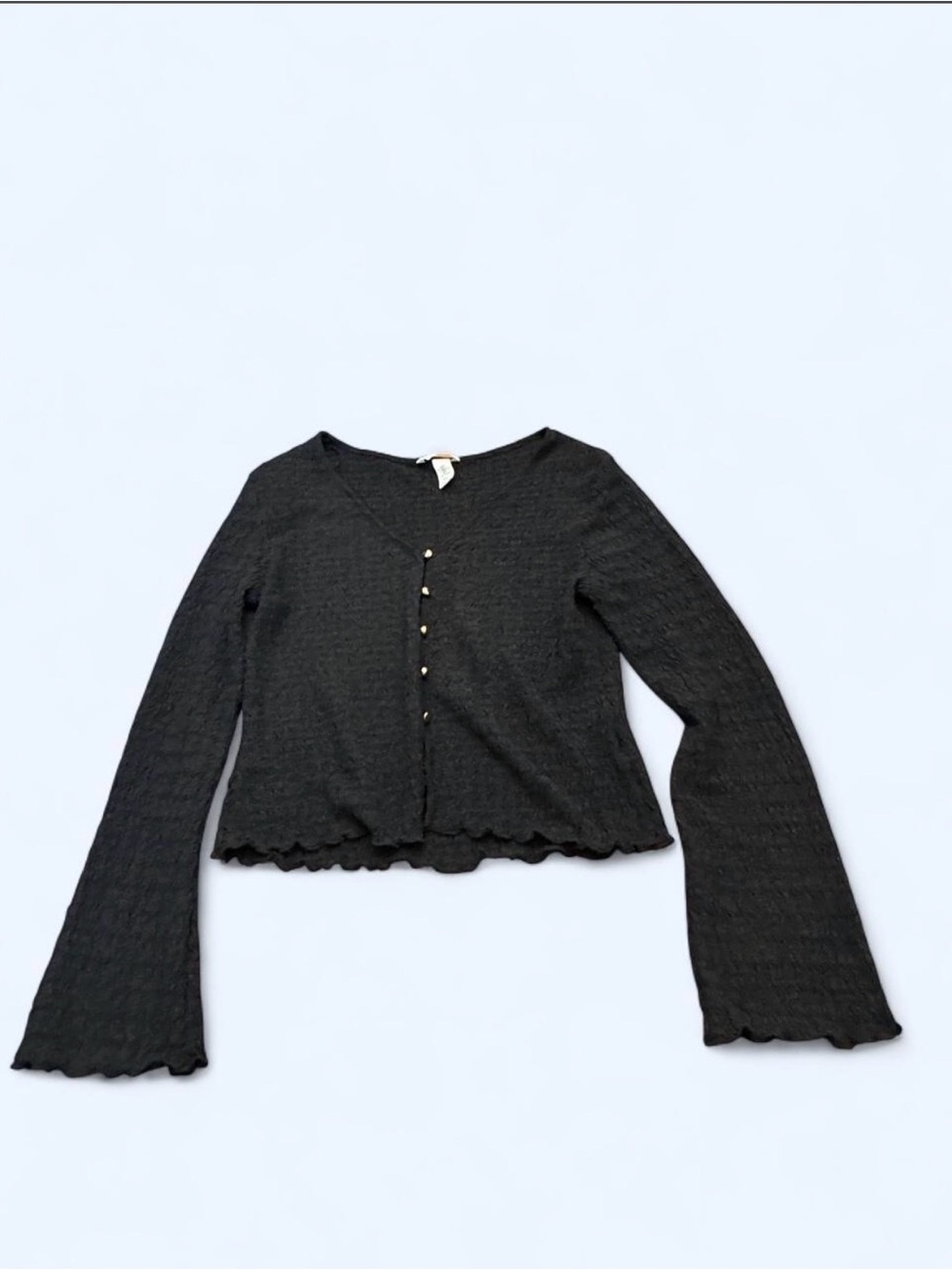 H&M Black Button-Front Ribbed Knit Top